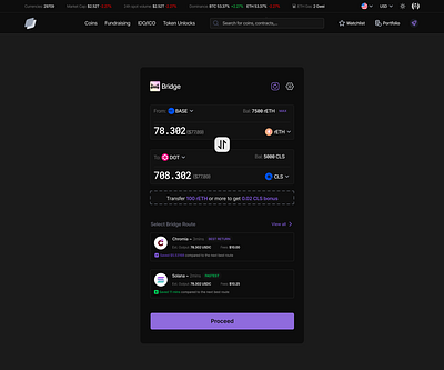 Fluid Cross-Chain Bridge Interface: Dark Mode blockchain bridge ui web3