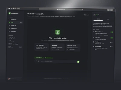 Supernova: Enterprise AI Platform Web App - Chat 💬 ai ai assistant ai chatbot ai optimized artificial intelligence artificial intelligence saas chat ai chat bot chat gpt chatbot interface darkmode dashboard design design web enterprise ai generative ai large language model saas talk ai ui