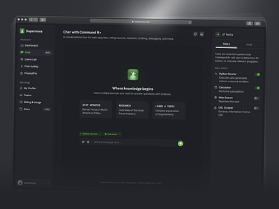 Supernova: Enterprise AI Platform Web App - Chat 💬 ai ai assistant ai chatbot ai optimized artificial intelligence artificial intelligence saas chat ai chat bot chat gpt chatbot interface darkmode dashboard design design web enterprise ai generative ai large language model saas talk ai ui