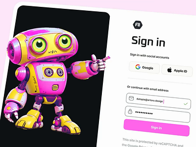 Sign in screen with Lottie Rive 3d ai animation bot animation chatbot dutopia illustration interactive login screen lottie modern ui motion graphics neel neelart rive robot signup screen ui ux web animation
