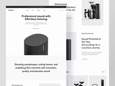 Sonos - Landing Page Animation animation clean footer design hero interaction website landing page micro interaction minimalist music landing page music sound navbar navigation product product design product section sonos sound design sound landing page ui design user interface design