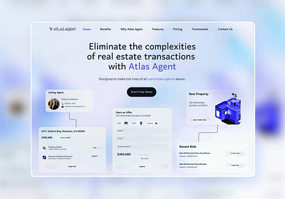 Real Estate AI platform Landing Page design Atlas Agent. ai ai dashboard ai landing page ai platform branding figma figma web graphic design landing page logo motion graphics real estate landing page real estate page tech landing page ui web ai web design