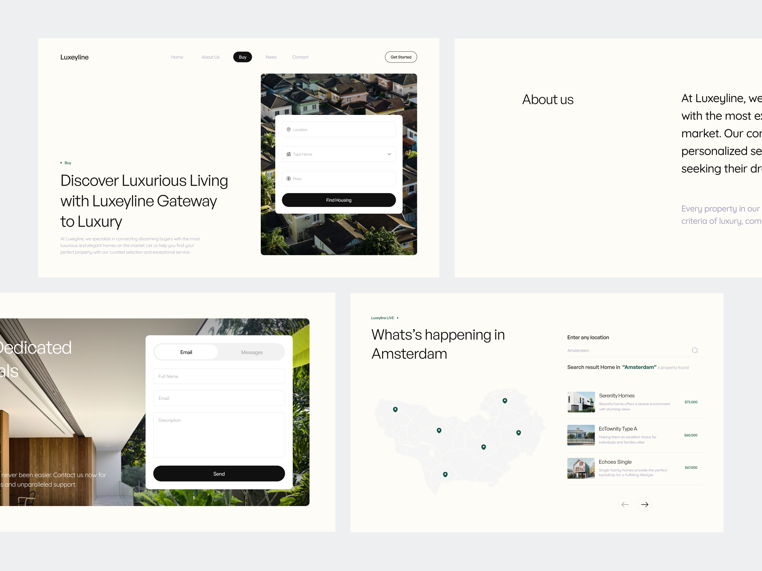 Luxeyline - Buy Page Real Estate booking app brand identity branding building buy buy home card design home house landing page minimalist modern design product design property real estate ui ux website website design