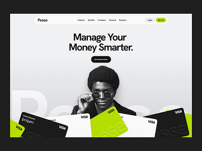 Pesse - Fintech Landing Page bank banking card coin convert credit card currency ebanking ewallet finance fintech landing page money pocket reviews testimonial transaction transfer wallet web design