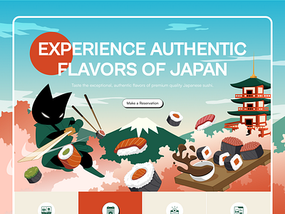 Japanese food restaurant website Header 2d illustration branding cuisine design food delivery food landing page food restaurant foodie graphic design header homepage illustration japanese food landing page restaurant website sushi sushi web ui vector website