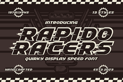 Rapido Racers – Quirky Display Speed Font branding business crafting creative display font e sport fast game design graphic design ill illustration logo modern font motion graphics packaging quirky racing speed sport strong