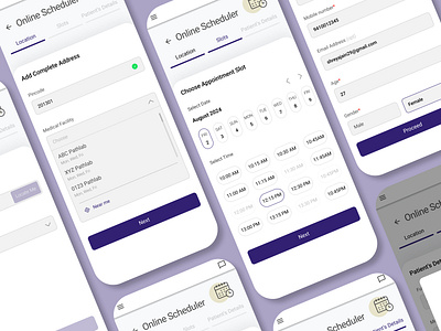 Appointment Schedular App Interactions app appointment ui applictaion appointment appointment booking booking app design drug screening drug screening schedular medical appointment medical schedular mockup schedular schedular ui slot slot booking ui user flow ux