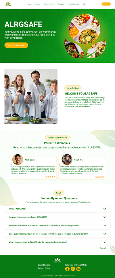 Allergy Safe Food Landing Page Design allergy safe food branding figma health care healthy food landing page design prototype ui ui ux design user experience user interface web design wireframe