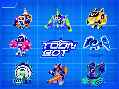 Game Design - TOONBOT 🤖 animation battle game blueprint brawl star character design game game animation game art game design gundam illustration logo logo motion motion game motion graphics robot robot game sniper