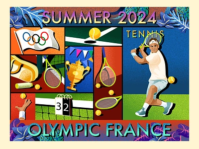 Tennis - Summer Olympic Illustration basket basket illustration digital illustration france gradient kolase olympic olympics illustration paris olympics rora sisters sport illustration summer olympics vector illustration