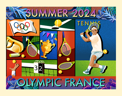 Tennis - Summer Olympic Illustration basket basket illustration digital illustration france gradient kolase olympic olympics illustration paris olympics rora sisters sport illustration summer olympics vector illustration