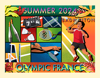 Badminton - Summer Olympic Illustration badminton badminton illustration badminton olympic france gradient illustration olympic ilustration olympics paris paris summer rora sisters sport illustration summer olympics vector illustration