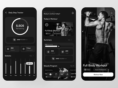 Bicepout - Fitness Tracker App black exercise app fitness fitness app fitness journey gym gym app health healthy fitness muscle gain tracker tracker app white and black workout workout app