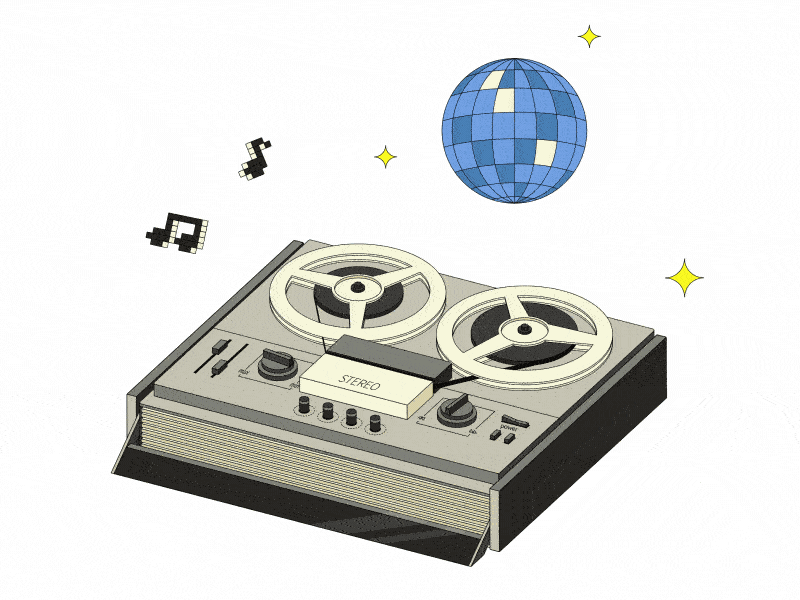 Retro recorder animation animated animation design disco ball gif illustration music recorder retro shape ui ux vector web