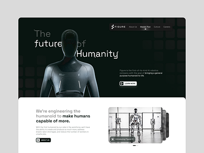 Robotics Landing Page dark mode dark ui homepage landing page minimal product robot robotics typography ui ux website