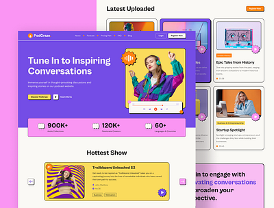 PodCraze – Audio Podcast Landing Page audio content audio podcast creative podcasting digital design figma template landing page modern interface pod casting podcast life podcast marketing podcast website podcraze ui design ui inspiration ui showcase ui trends ux design web design