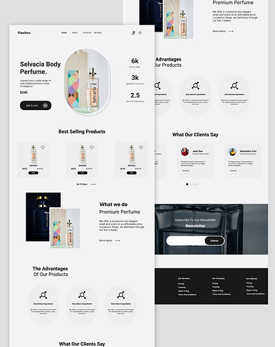 flawless perfume landing page branding design typography ui ux