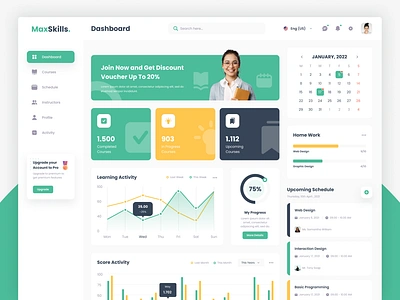 MaxSkills – Fresh Nature Online Learning Platform Dashboard digital learning e learning edtech education platform educational technology interactive learning learn online learning dashboard max skills nature learning online education online learning student life study tools teach online ui inspiration ui showcase ui trends