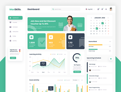 MaxSkills – Fresh Nature Online Learning Platform Dashboard digital learning e learning edtech education platform educational technology interactive learning learn online learning dashboard max skills nature learning online education online learning student life study tools teach online ui inspiration ui showcase ui trends