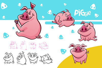 (Piggie) Character Design Pig Illustration animal art caricature cartoon character design cute logo mascot pig piggie piglet