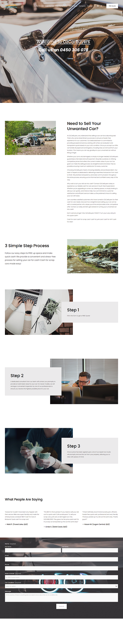 Cash for Scrap Cars South-East Queensland Website Design ui website design