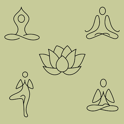 A set of yoga poses of balance and harmony of the lotus line app branding design graphic design illustration logo typography ui ux vector