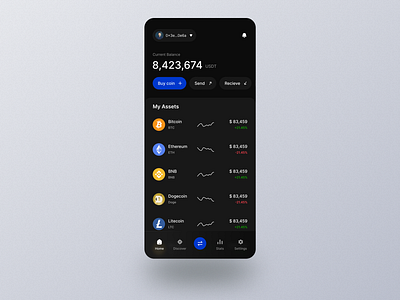 Crypto wallet application app crypto cryptocurrency dark design minimal mobileapp ui ux wallet