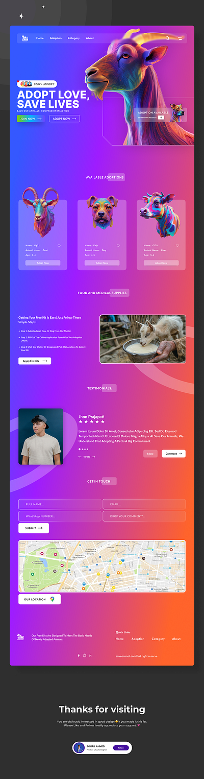 Neon Animal Wwebsite Design animal design landingpage neon ui uiyux ux web website