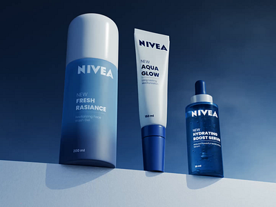 Nivea Product Design 3d animation blender branding cgi commercial cosmetic cream design fresh gel graphic design illustration motion graphics natural nivea packaging product realistic serum
