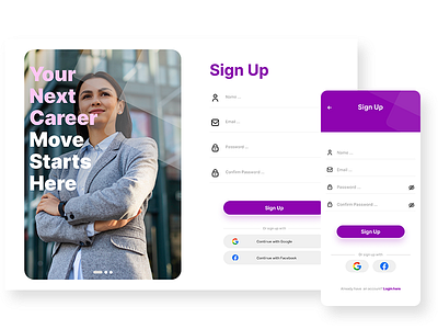 Sign Up UI Design app design ecommerce hiring hiring and onbaording job portal login in mobile sign up ui uiux user interface web application website