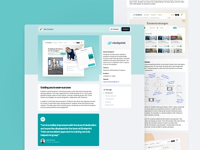 Portfolio Case Study — Eindsprint Exam Training annotation annotations case study casestudy date picker eindsprint fixed menu page navigation portfolio portfolio case study quote testimonial training software web design