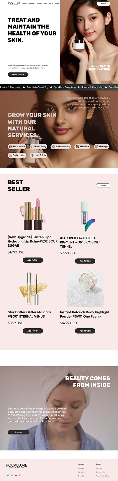 Beauty Products Landing page ai branding figma information architecture landing page ux visual design website