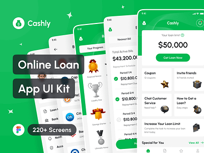 Cashly - Online Loan App UI Kit app app design application cash app design design system digital loan app figma finance app interface mobile money app online loan app portfolio project template ui ui design ui kit uiux