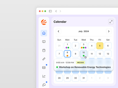 Interactive Calendar Widget UI Design appdesign branding calendar chamindu cleandesign dashboard designinspiration edtech education lms minimalist moderndesign new saas side bar studentportal trend ui uiux webdesign