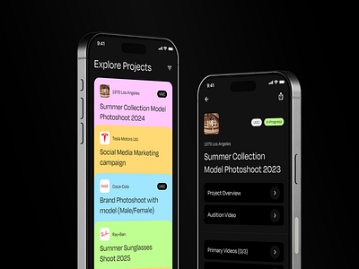 Explore Projects Mobile App Design - Dark Mode ai website app design application design brand guidelines cards design dashboard design ecommerce website ios app landing page logo design mobile design mockups navigation project detail screen project list screen table design tag design ui ux uxd