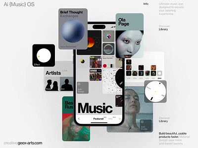 Music AI book branding design fashion illustration interface music news slide ui web