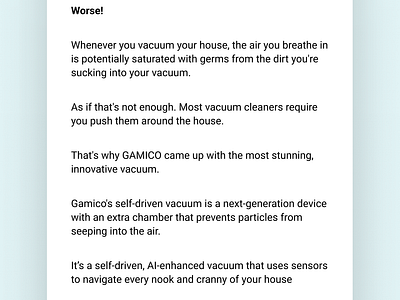 A concept email copy for Gamico Vacuum cleaner copy writing ux