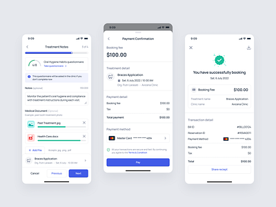 Zendenta - Dental Treatment Booking Flow in Patient Mobile App app booking clinic dental dentist ehr emr hospital management medical records mobile mobile app patient product design saas saas dental saas design treatment ui ux