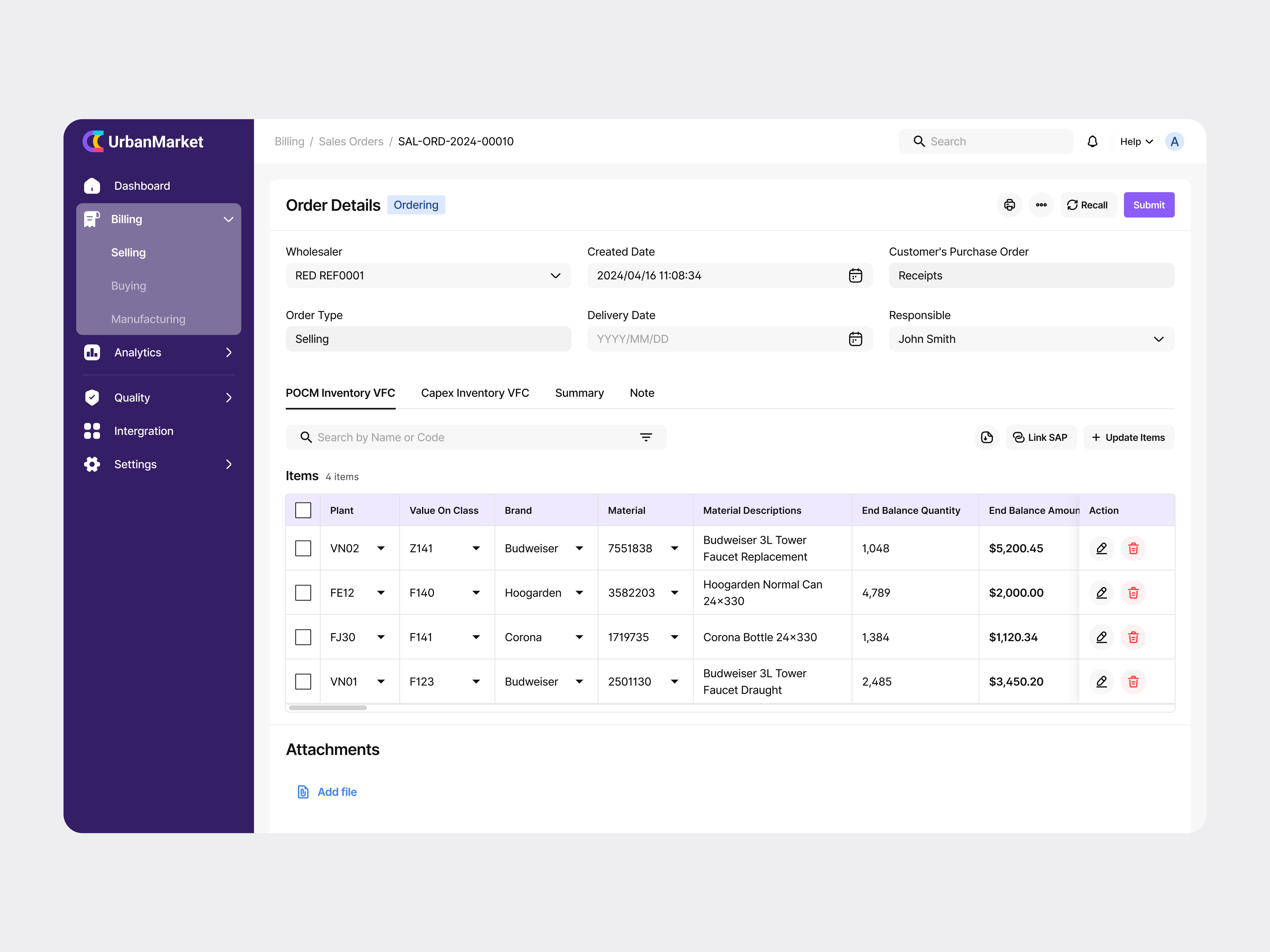 Order Details - ERP System businessmanagement designshowcase digitalproduct orderdetails productorderscreen softwaredesign userexperience userinterface uxdesign
