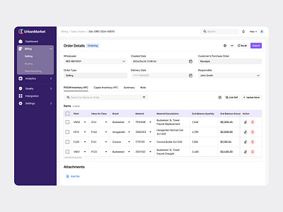 Order Details - ERP System businessmanagement designshowcase digitalproduct orderdetails productorderscreen softwaredesign userexperience userinterface uxdesign