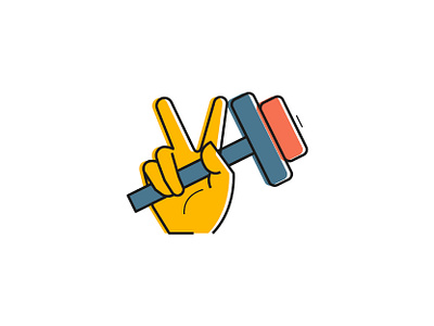 Fitness icon (victory hand with barbell) app barbell branding colorful design drawing fitness hand icon illustration linear icon logo sign sport symbol two fingers vector victory hand