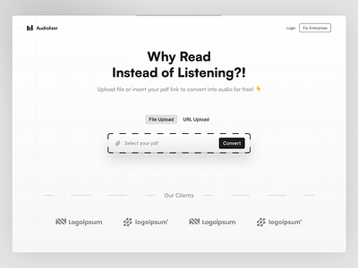 Audiolizer | PDF to Audio AI Converter 📞 ai ai bot ai convertor design desktop fancy graphic design hero section landing page saas saas landing page ui ui design ui ux design ux design web 3 web3