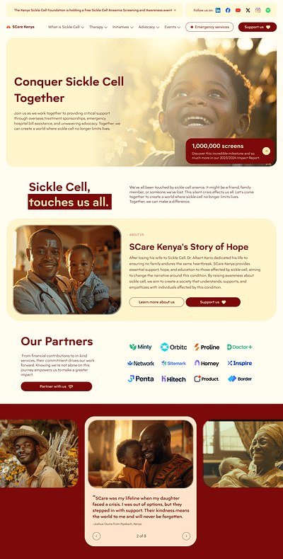 SCare Kenya Landing page awareness design health kenya sicklecell ui ux webdesign website