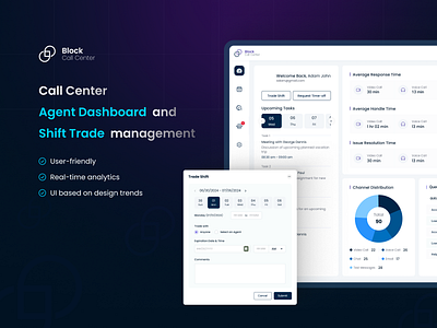 Call center Dashboard and Shift Trade management UI call center communication contact center dashboard minimal minimal dashboard shift swap shift trade trade shift