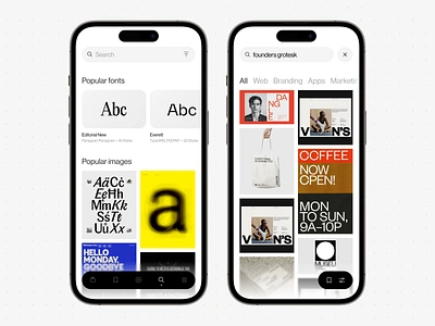Searching images by font bottom bar feed filter font font family ios iphone mockups search type ui