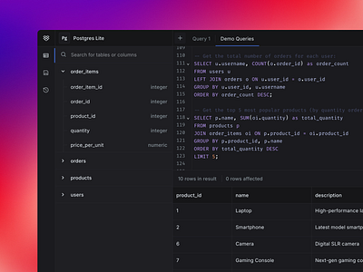 SQL Query Editor - Dark Mode app application dark design saas
