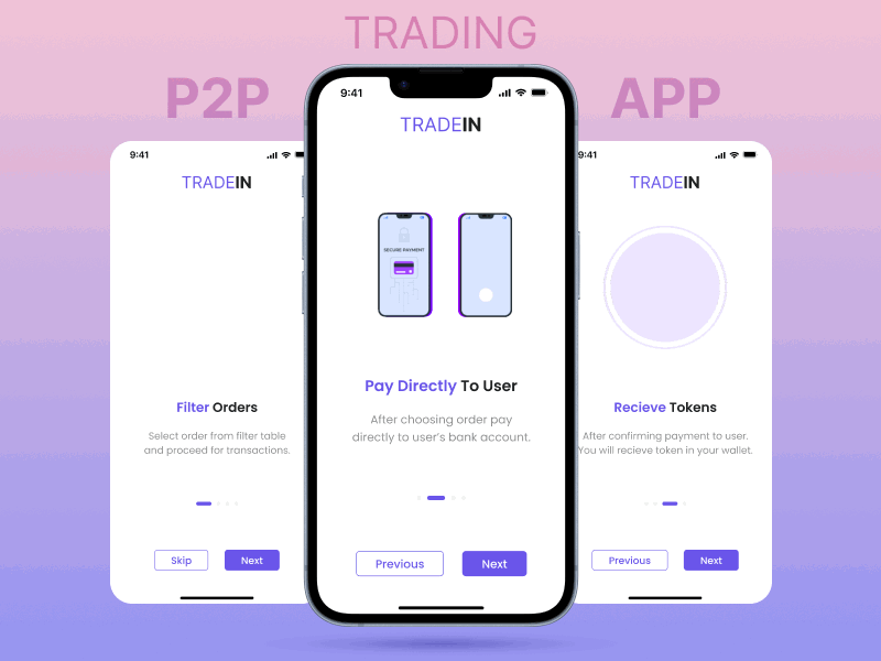 TradeIn - P2P Trading App UI/UX Design 3d animation app branding crypto design figma gif graphic design illustration motion graphics onboarding p2p trading ui ux