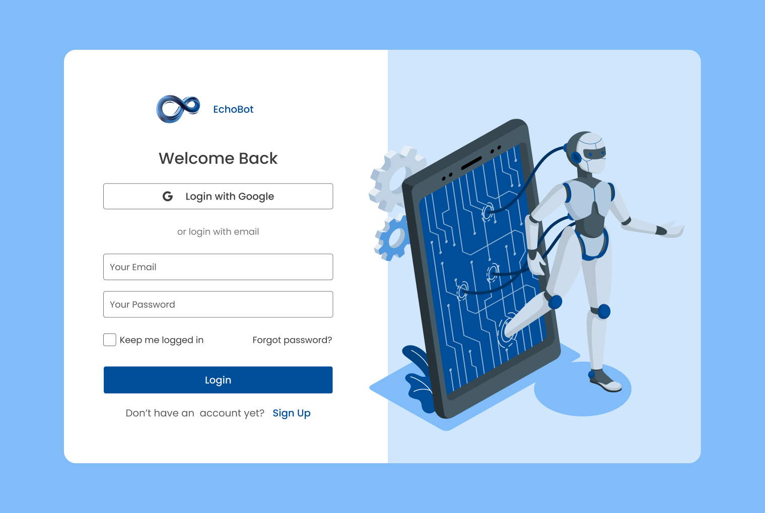 Chat bot login lightmode sign up ui web web design
