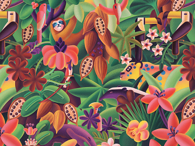 Cocoa animal character chocolate cocoa digital eco ecology flower forest graphic design illustration nature package south america tropics