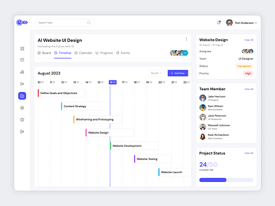 Project Timeline Dashboard dashboard ui data visualization design system digital design kanban board milestone tracking product design progress tracking project planner project planning project tracker responsive design task management task progress task scheduler time management timeline dashboard wireframe work schedule workflow management